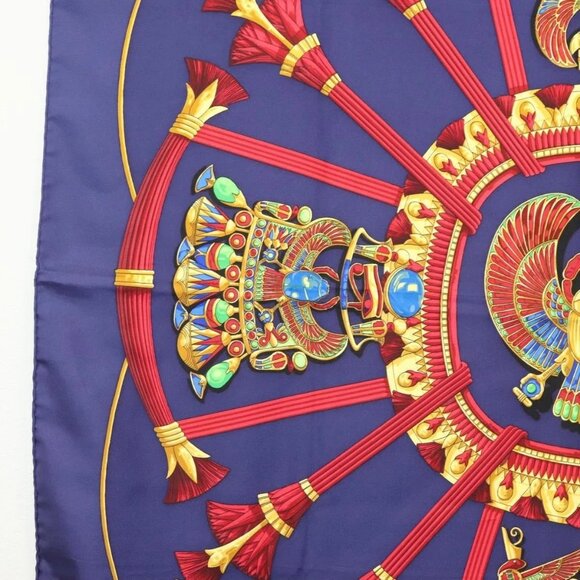 HERMES Caty Ancient Egyptian Scarab Pattern Carre 90 Scarf Silk Blue Auth 141181 - Picture 5 of 13